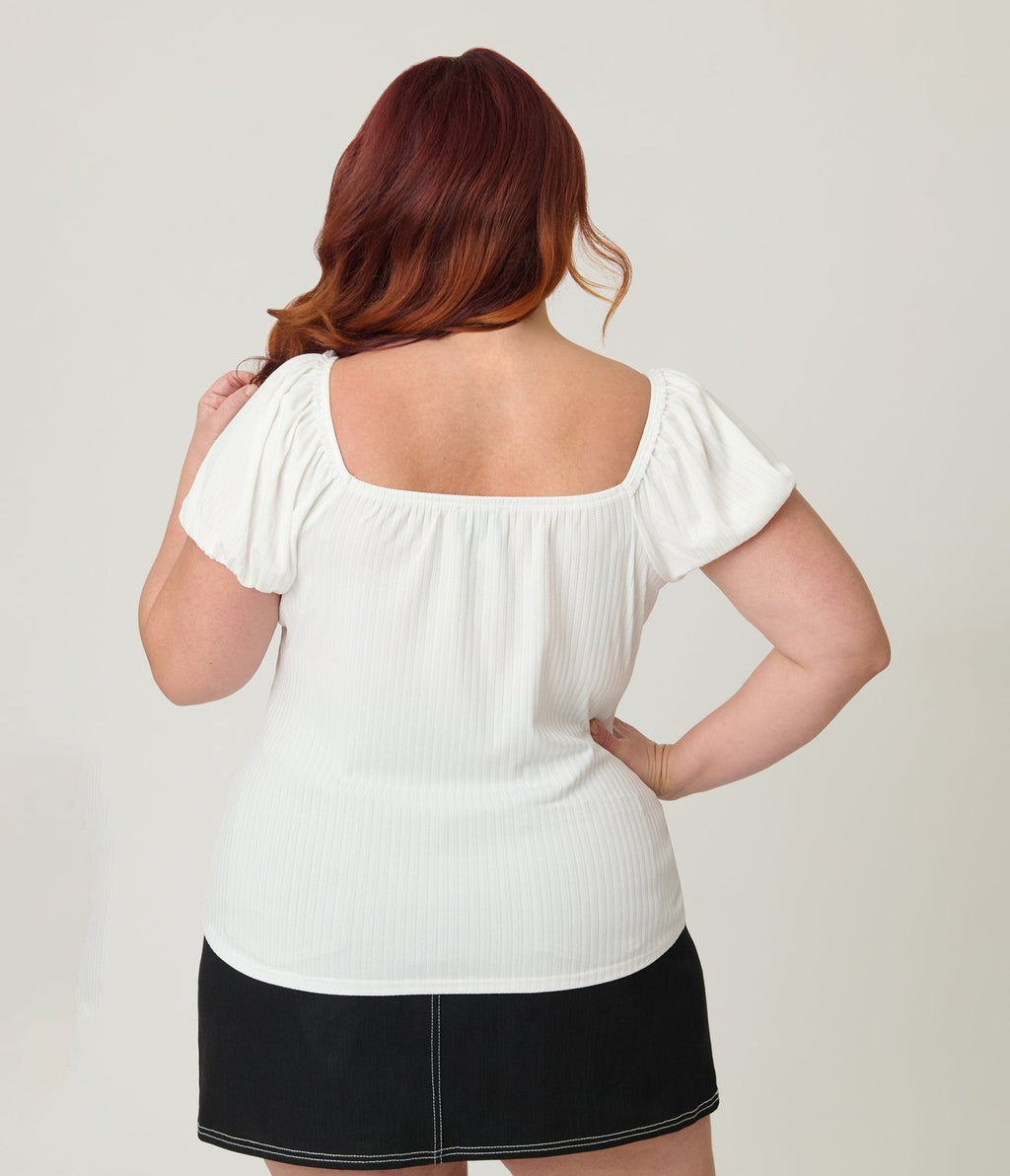 Unique Vintage Plus Size White Sweetheart Knit Top - Unique Vintage - Womens, TOPS, KNIT TOPS