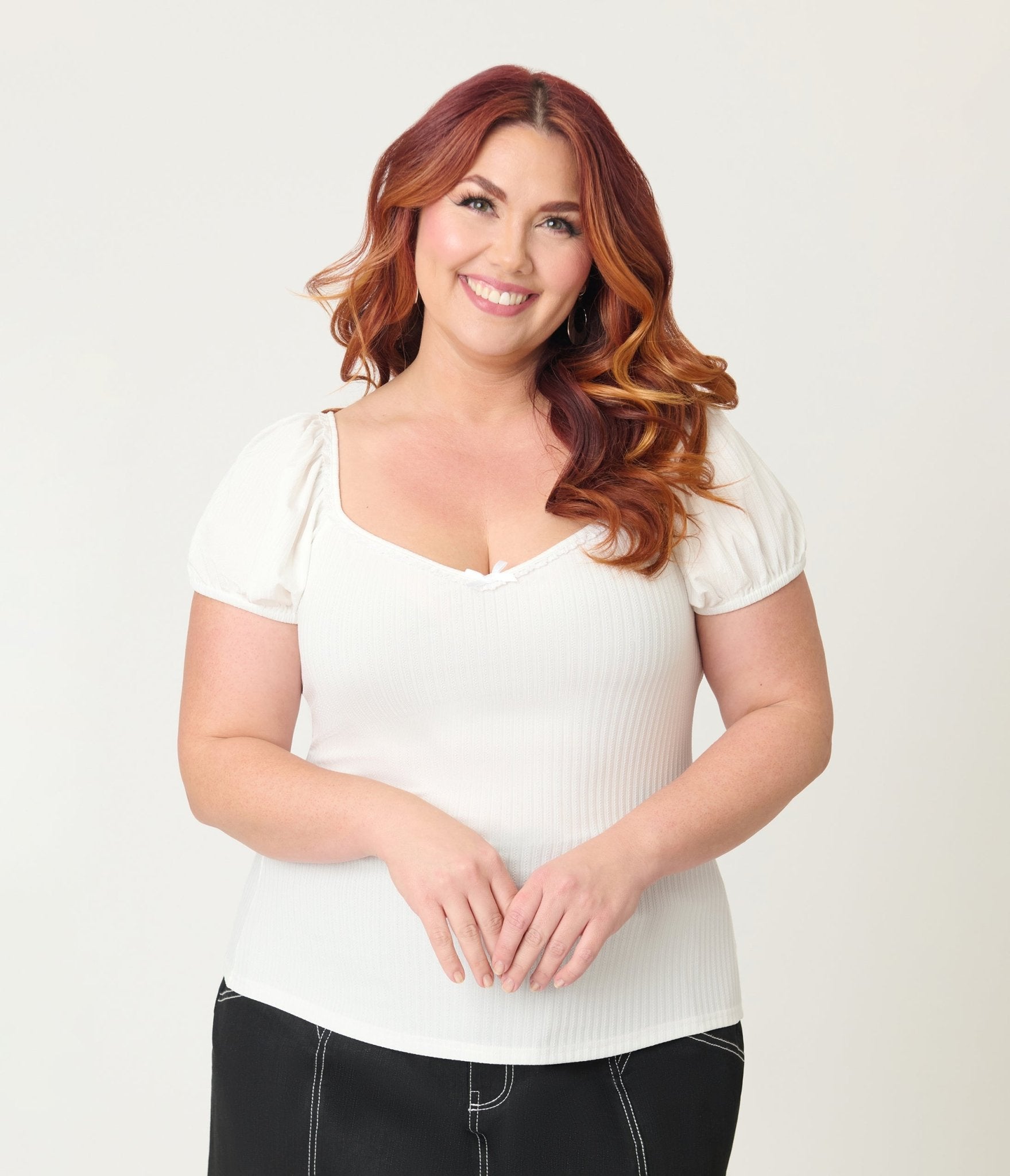 Unique Vintage Plus Size White Sweetheart Knit Top - Unique Vintage - Womens, TOPS, KNIT TOPS