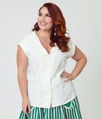 Unique Vintage Plus Size White Twill Sleeveless Blouse - Unique Vintage - Womens, TOPS, WOVEN TOPS