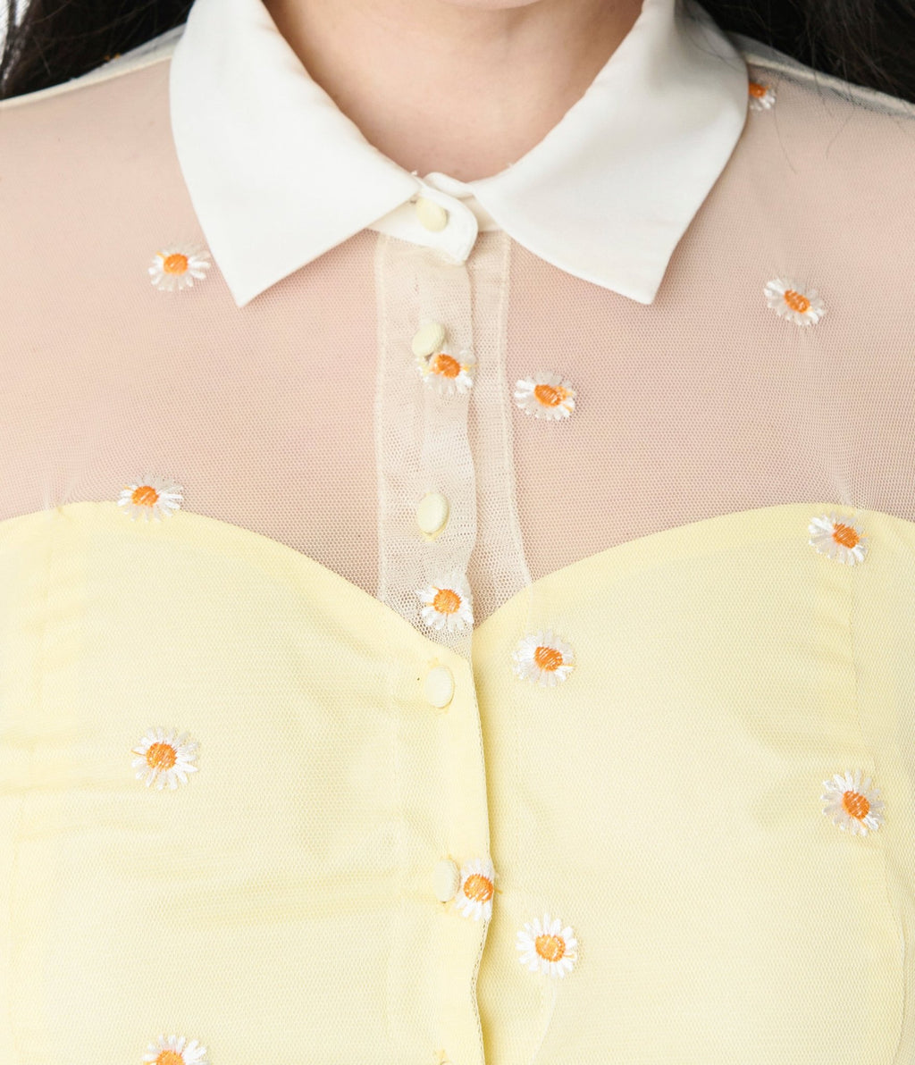 Unique Vintage Plus Size Yellow Daisy Print Hollie Swing Dress - Unique Vintage - Womens, DRESSES, SWING