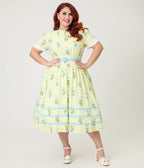 Unique Vintage Plus Size Yellow Lemon Striped Swing Dress - Unique Vintage - Womens, DRESSES, SWING