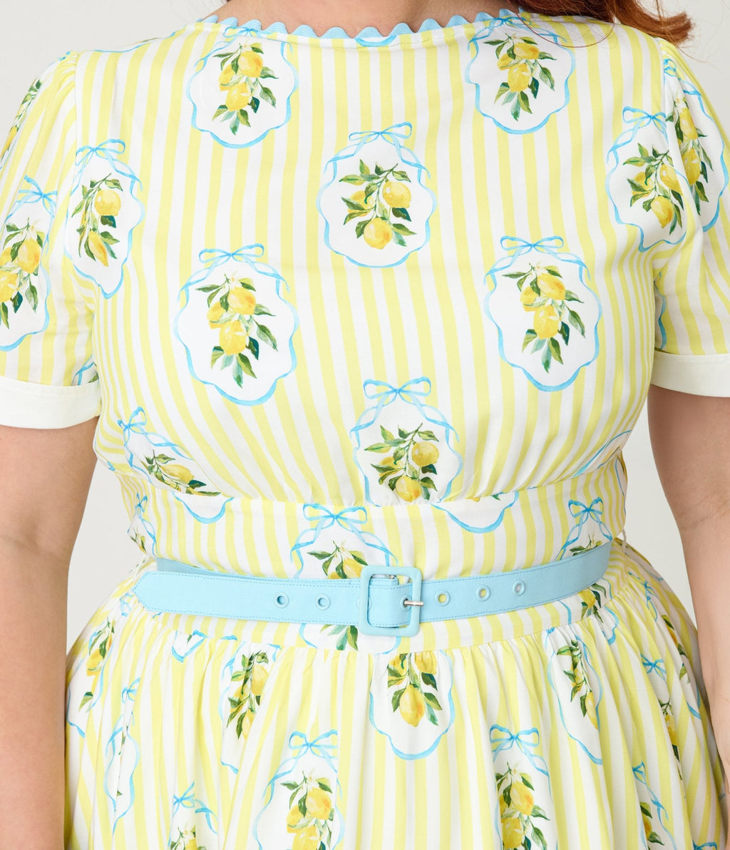 Unique Vintage Plus Size Yellow Lemon Striped Swing Dress - Unique Vintage - Womens, DRESSES, SWING
