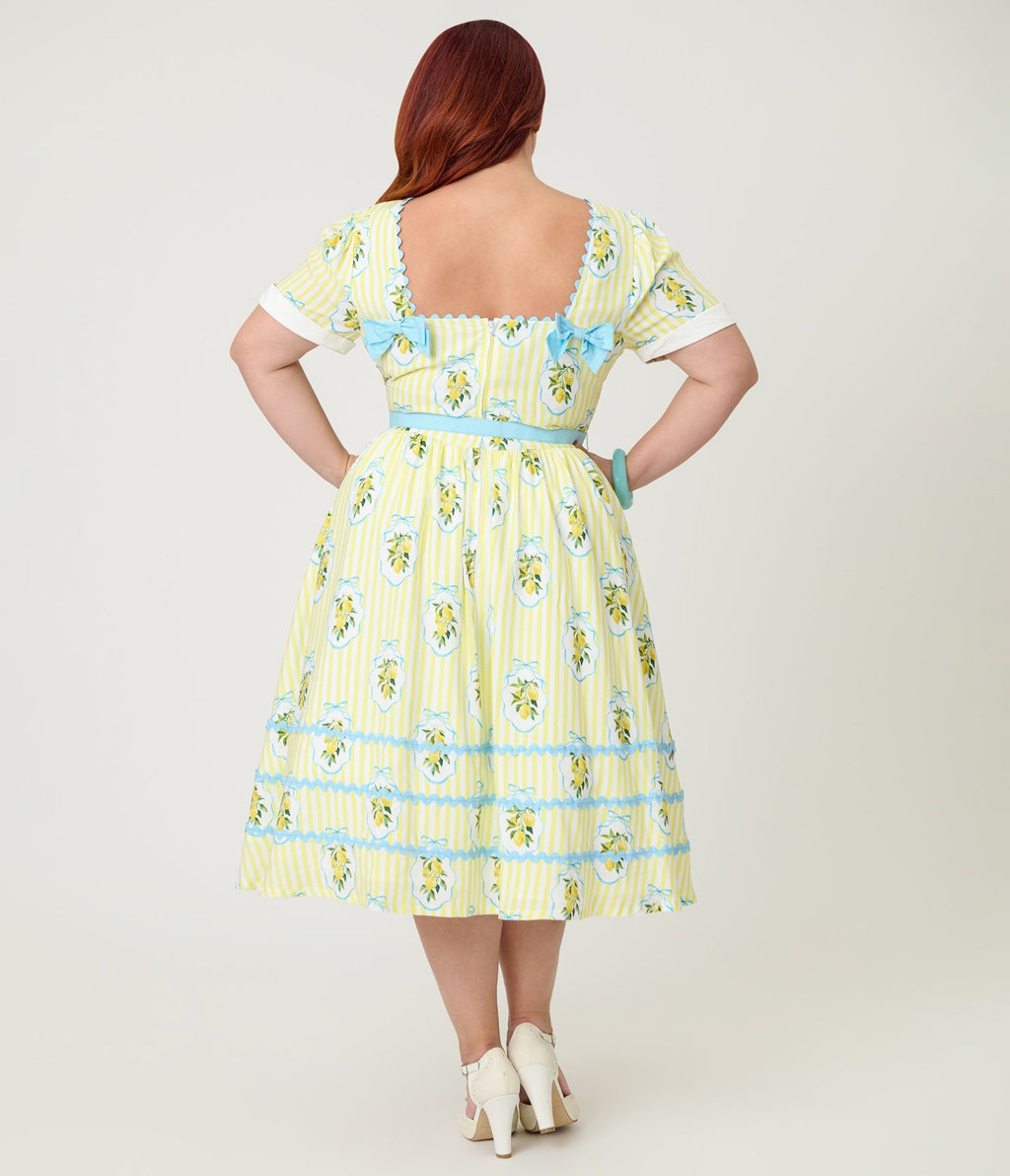Unique Vintage Plus Size Yellow Lemon Striped Swing Dress - Unique Vintage - Womens, DRESSES, SWING