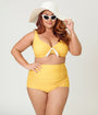 Unique Vintage Plus Size Yellow & White Pin Dot Swim Top