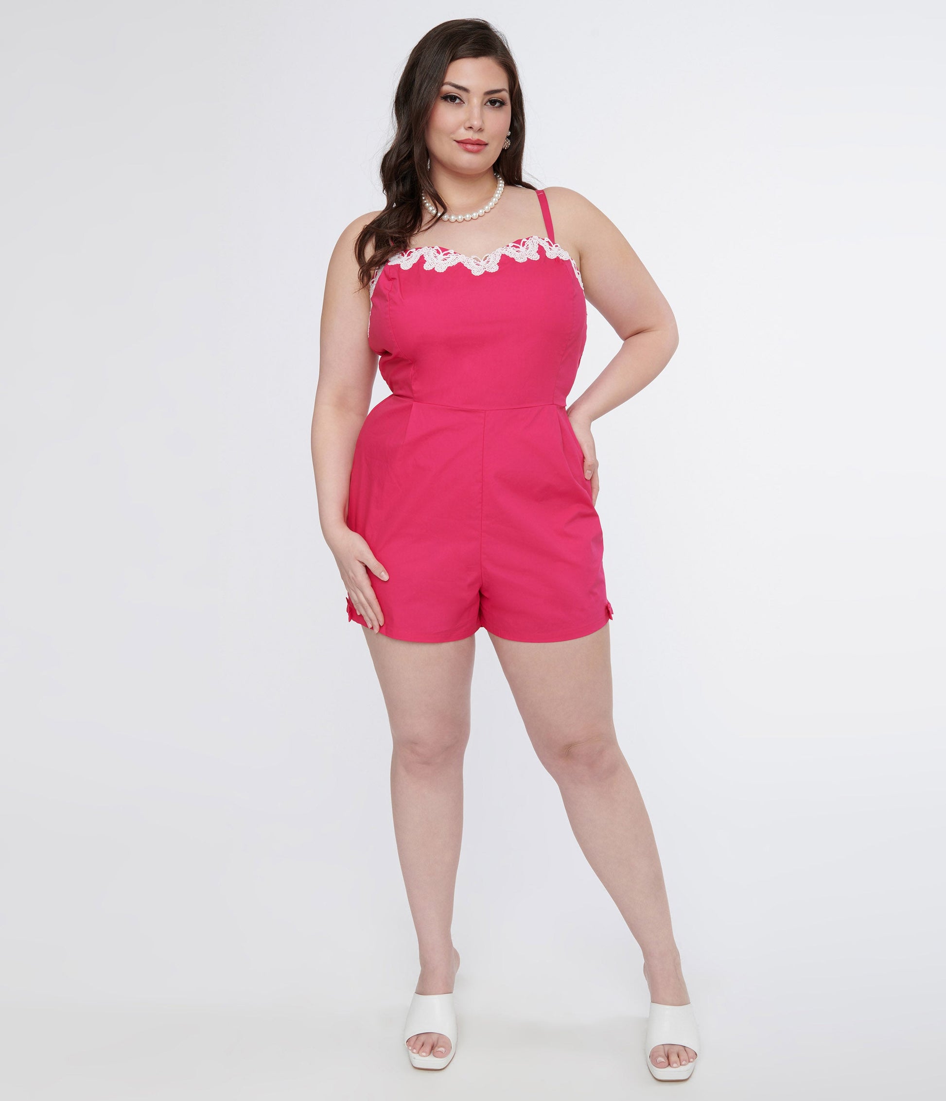 Unique Vintage Plus Size1960s Hot Pink & White Butterfly Ossining Romper - Unique Vintage - Womens, BOTTOMS, ROMPERS AND JUMPSUITS