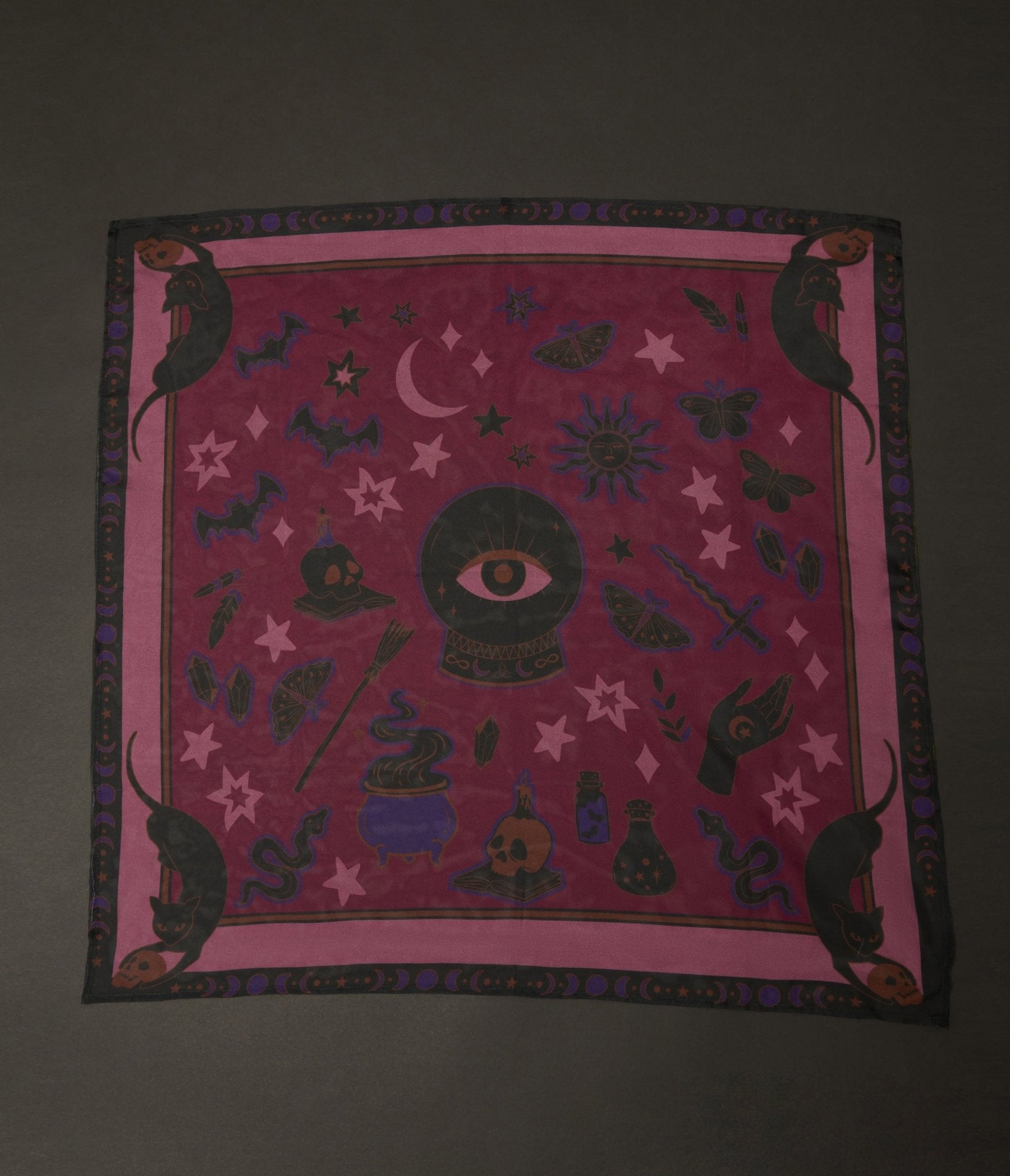 Unique Vintage Purple & Black Mystical Icons Hair Scarf - Unique Vintage - Womens, ACCESSORIES, HAIR