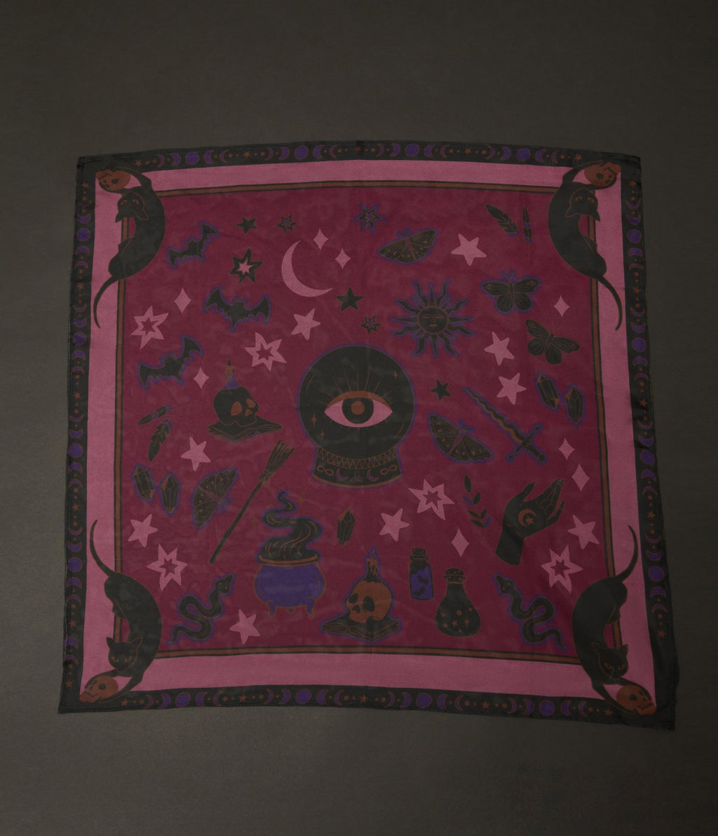 Unique Vintage Purple & Black Mystical Icons Hair Scarf - Unique Vintage - Womens, ACCESSORIES, HAIR