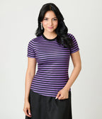 Unique Vintage Purple & Black Stripe Back To Basics Top - Unique Vintage - Womens, TOPS, KNIT TOPS