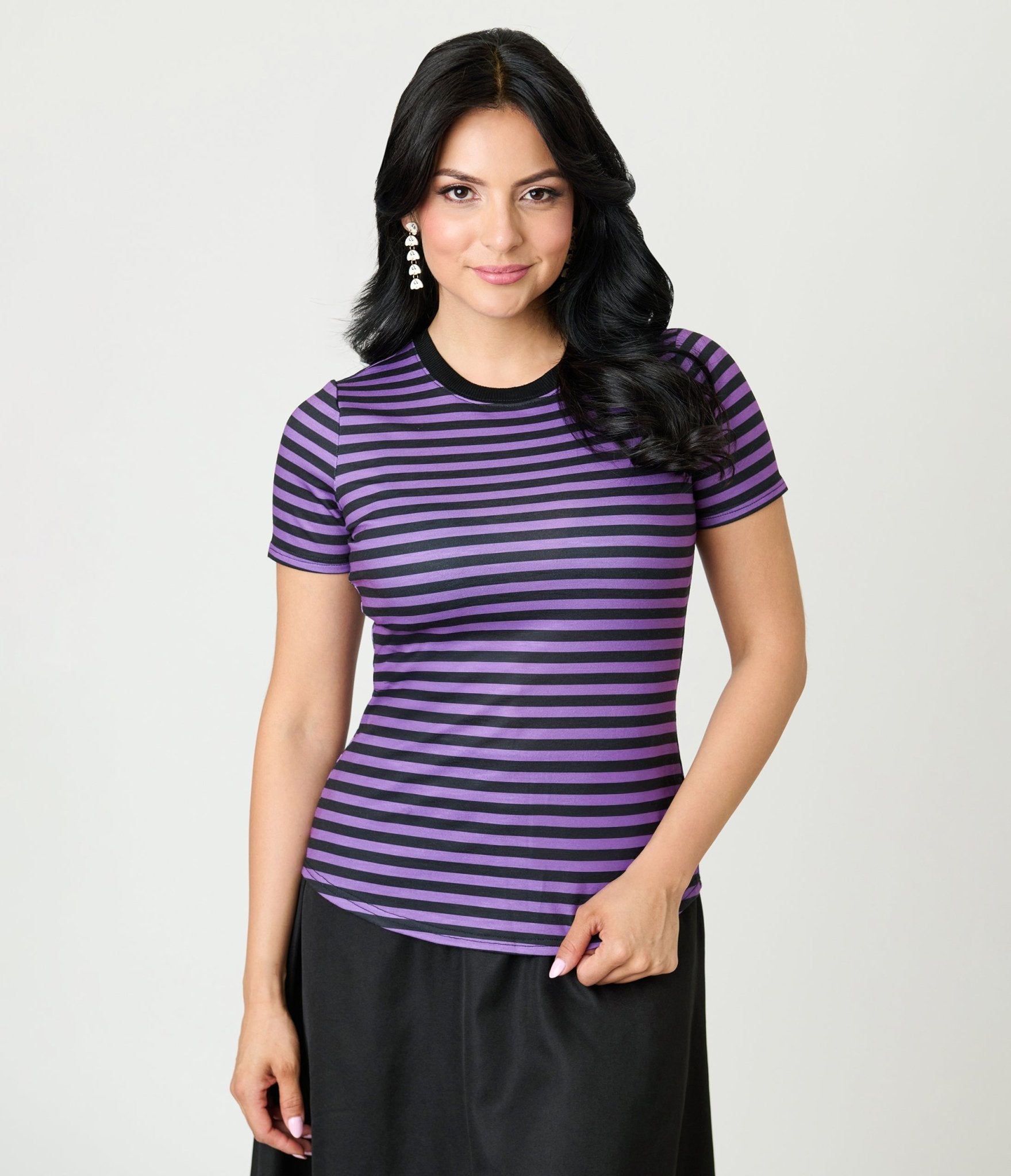 Unique Vintage Purple & Black Stripe Back To Basics Top - Unique Vintage - Womens, TOPS, KNIT TOPS