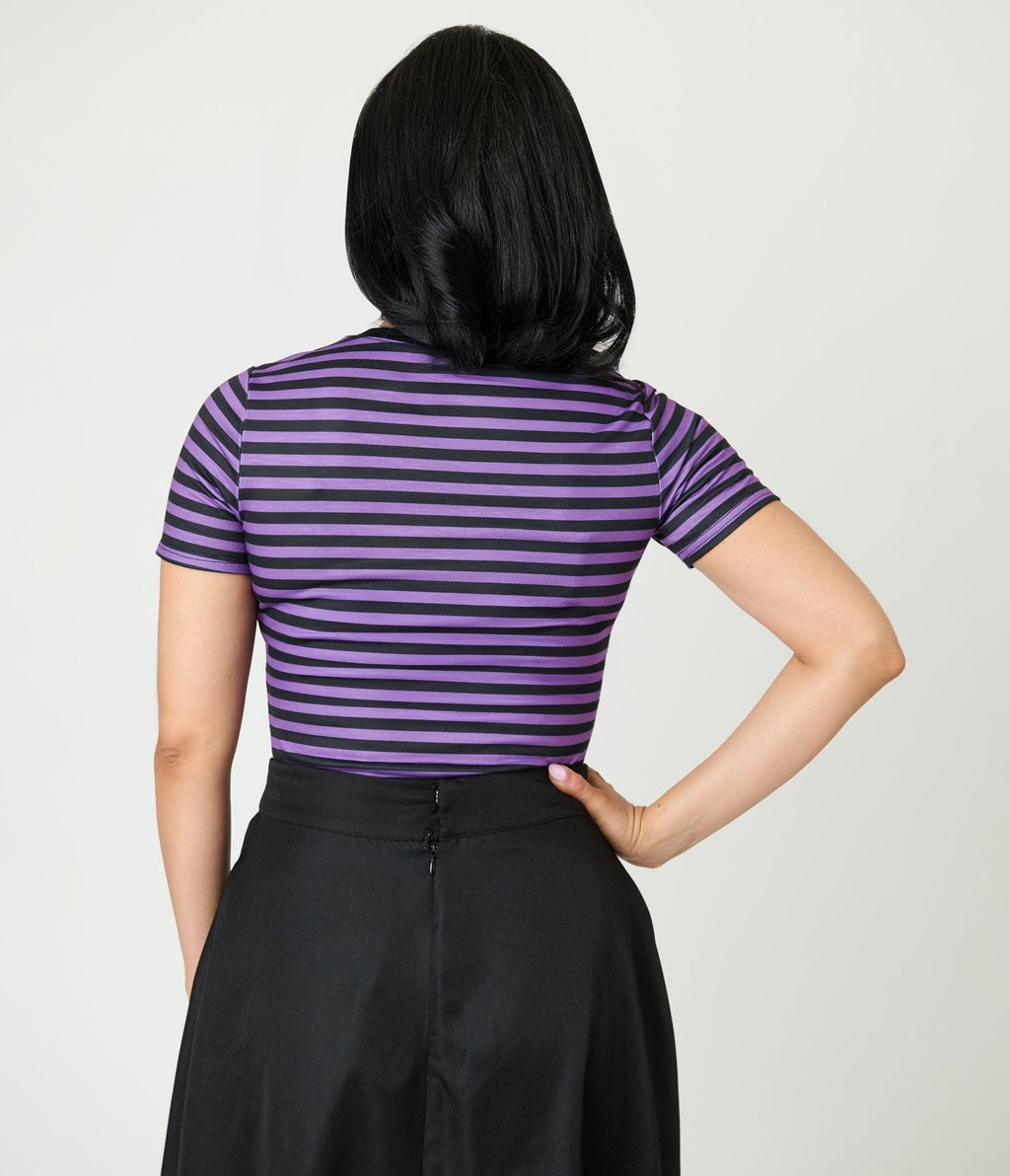 Unique Vintage Purple & Black Stripe Back To Basics Top - Unique Vintage - Womens, TOPS, KNIT TOPS