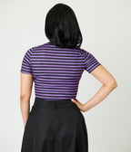 Unique Vintage Purple & Black Stripe Back To Basics Top - Unique Vintage - Womens, TOPS, KNIT TOPS