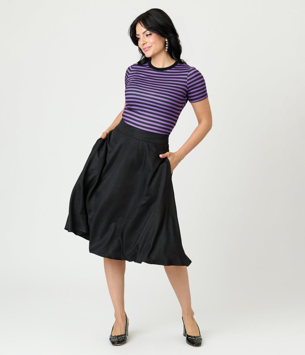 Unique Vintage Purple & Black Stripe Back To Basics Top - Unique Vintage - Womens, TOPS, KNIT TOPS