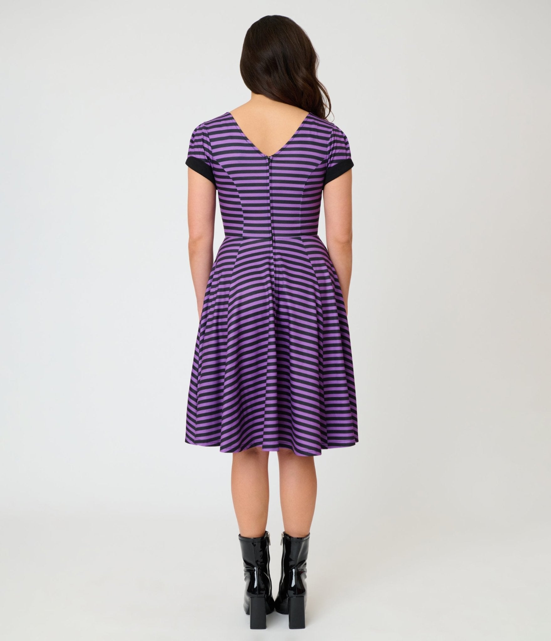 Unique Vintage Purple & Black Stripe Natalie Swing Dress