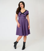 Unique Vintage Purple & Black Stripe Natalie Swing Dress - Unique Vintage - Womens, DRESSES, SWING