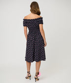 Unique Vintage Purple Ditzy Off The Shoulder Ruffle Swing Dress - Unique Vintage - Womens, DRESSES, SWING