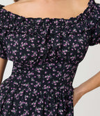 Unique Vintage Purple Ditzy Off The Shoulder Ruffle Swing Dress - Unique Vintage - Womens, DRESSES, SWING