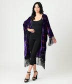 Unique Vintage Purple Evil Eye Burnout Fringe Kimono - Unique Vintage - Womens, FLAPPER, COATS