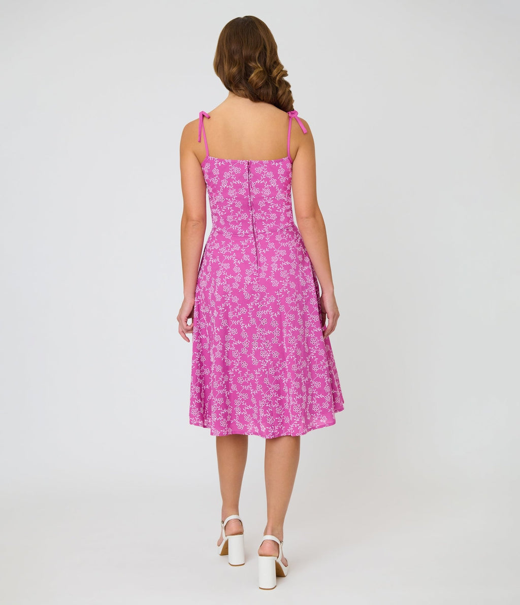Unique Vintage Purple Floral Eyelet Bobbie Swing Dress - Unique Vintage - Womens, DRESSES, SWING