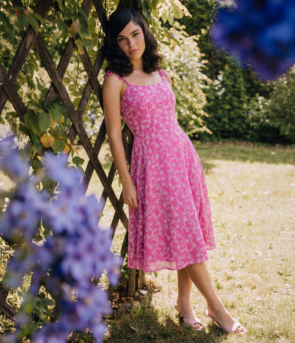 Unique Vintage Purple Floral Eyelet Bobbie Swing Dress XL/14-16