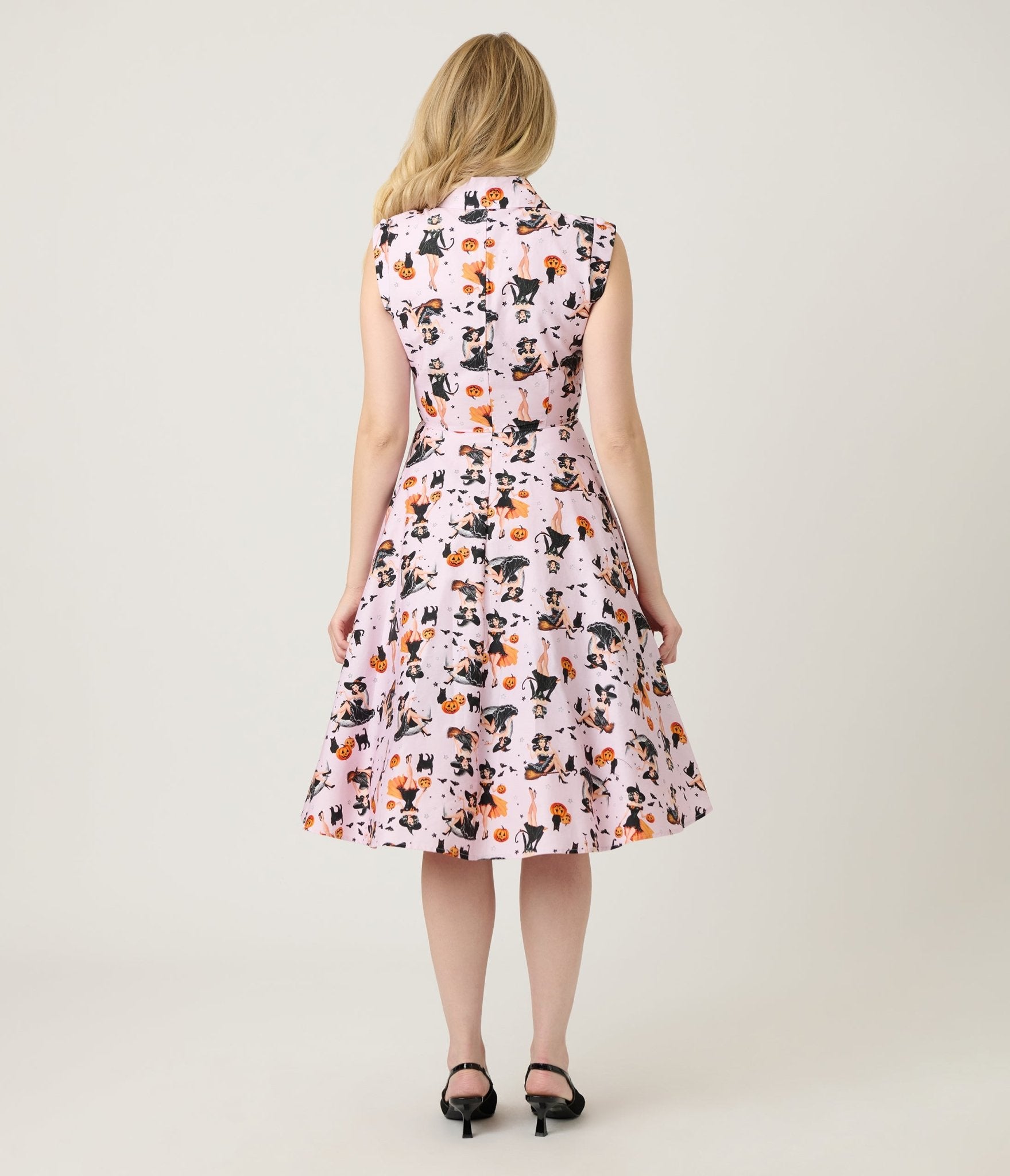 Unique Vintage Purple Pin-Up Witch Cotton Shirt Dress