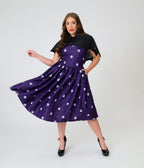 Unique Vintage Purple Skull Print & Capelet Shirley Swing Dress - Unique Vintage - Womens, DRESSES, SWING