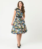 Unique Vintage Raccoon Floral Print Hedda Swing Dress - Unique Vintage - Womens, DRESSES, SWING