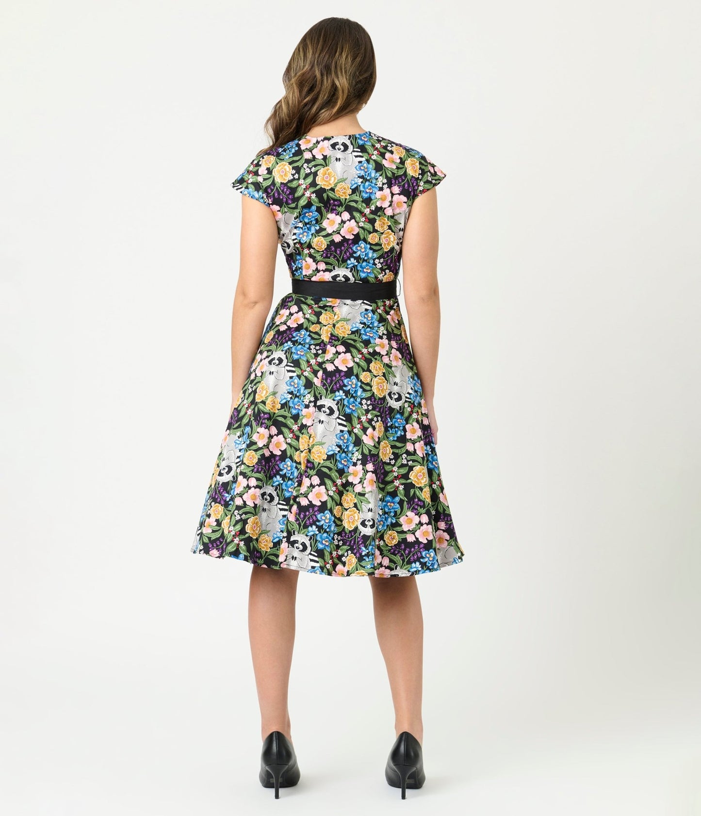 Unique Vintage Raccoon Floral Print Hedda Swing Dress - Unique Vintage - Womens, DRESSES, SWING