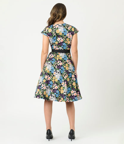 Unique Vintage Raccoon Floral Print Hedda Swing Dress - Unique Vintage - Womens, DRESSES, SWING