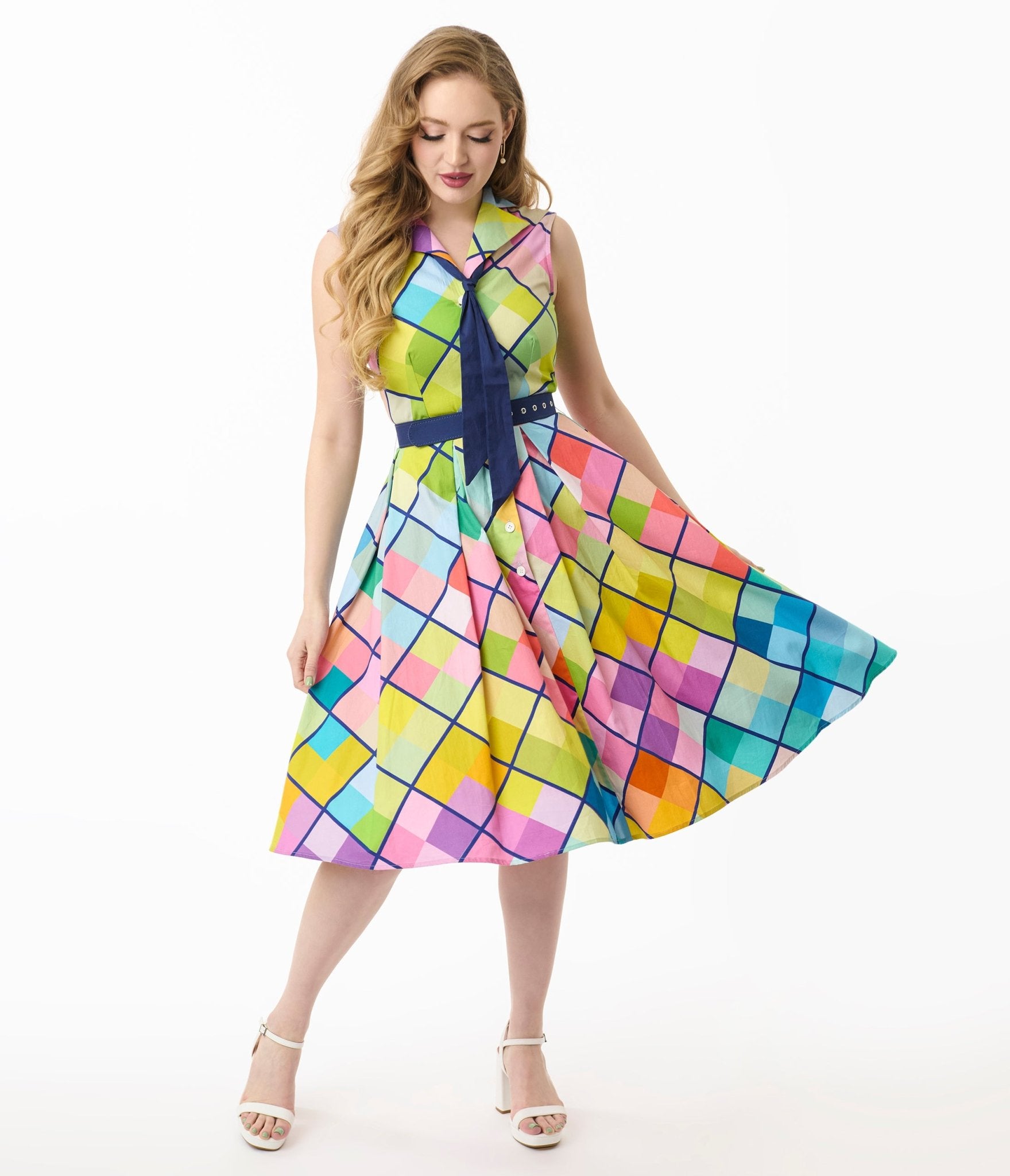 Unique Vintage Rainbow Diamond Plaid Edith Swing Dress - Unique Vintage - Womens, DRESSES, SWING