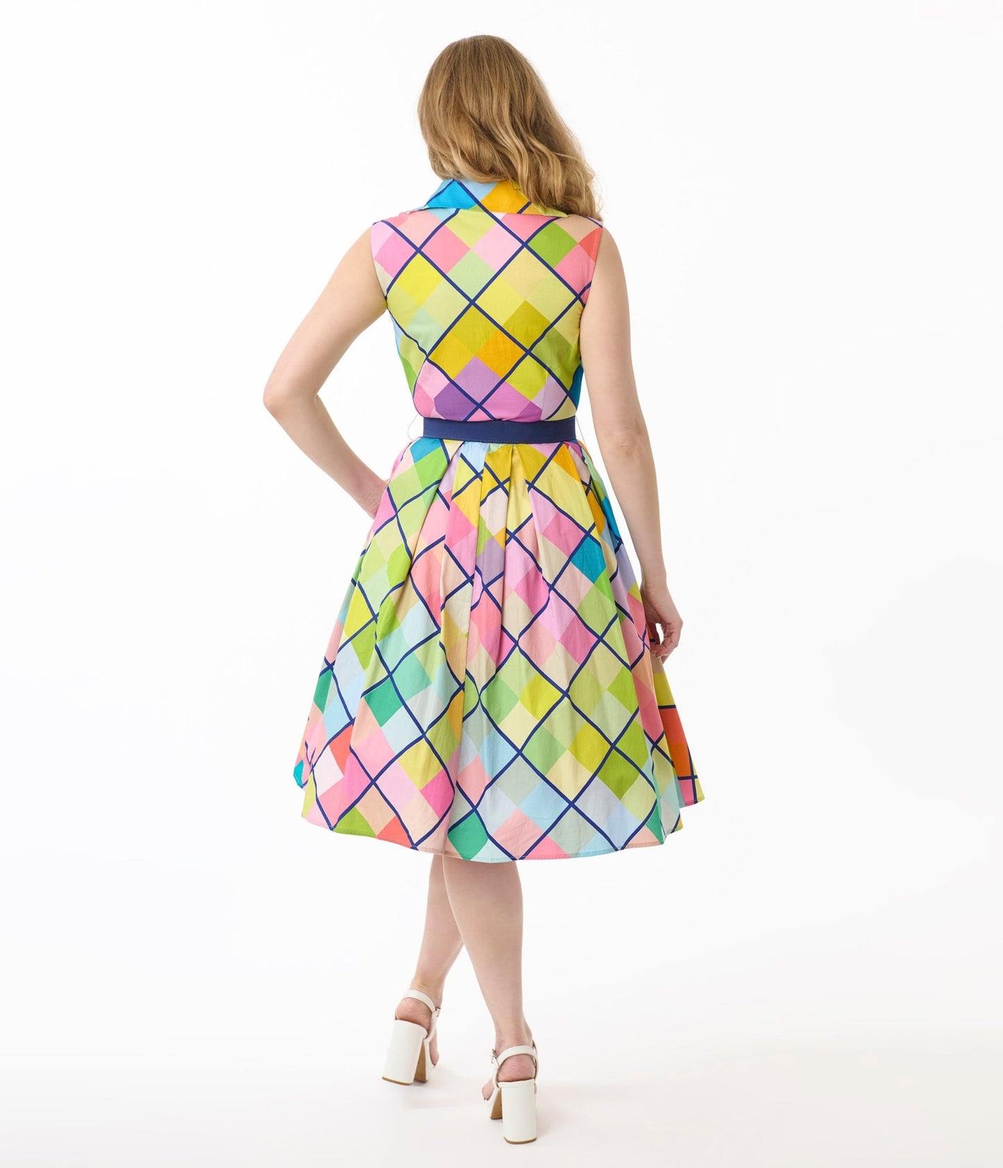 Unique Vintage Rainbow Diamond Plaid Edith Swing Dress - Unique Vintage - Womens, DRESSES, SWING