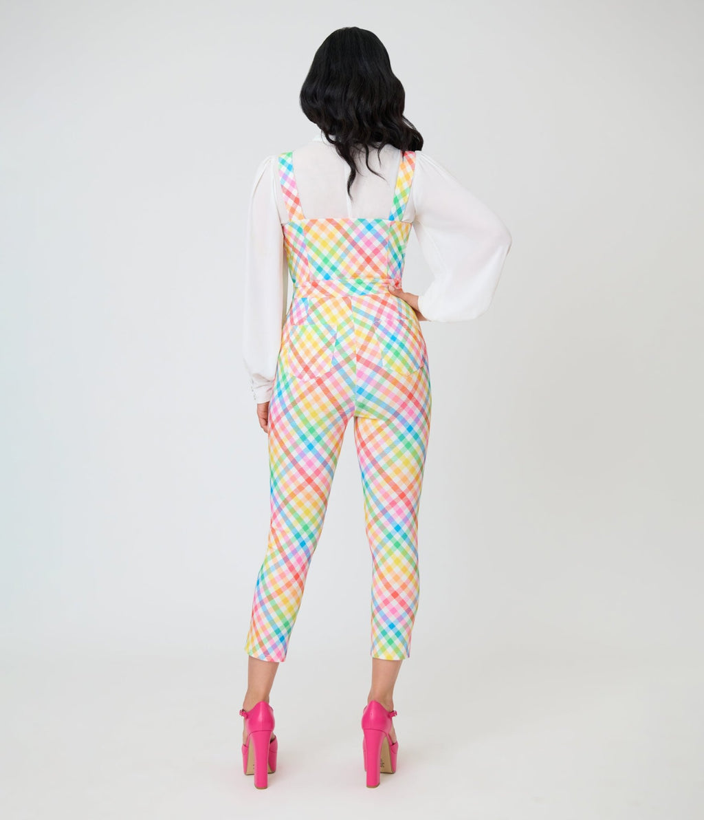 Unique Vintage Rainbow Gingham Eartha Jumpsuit - Unique Vintage - Womens, BOTTOMS, ROMPERS AND JUMPSUITS