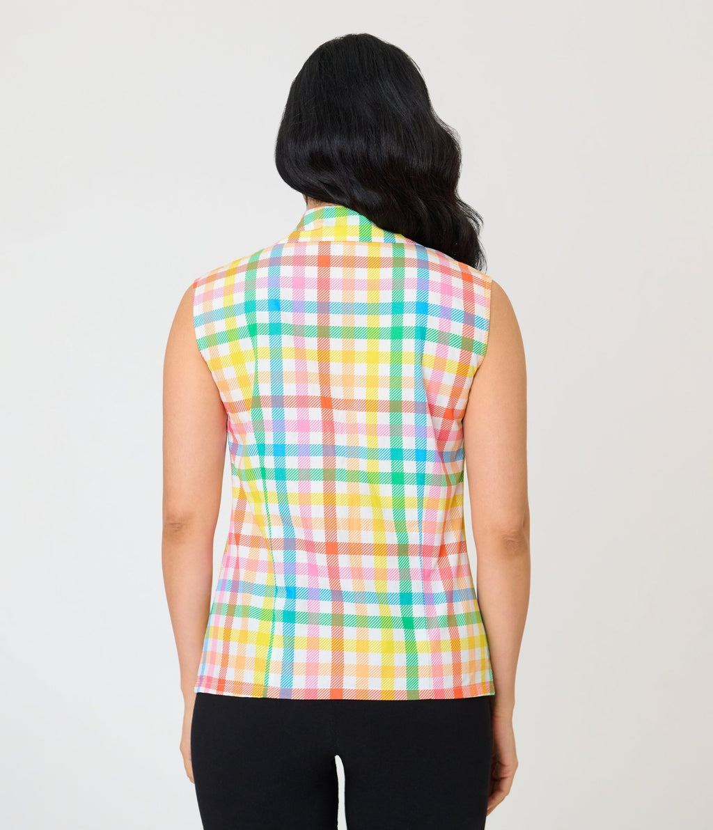 Unique Vintage Rainbow Gingham Notched Collar Cotton Blouse - Unique Vintage - Womens, TOPS, WOVEN TOPS