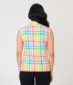Unique Vintage Rainbow Gingham Notched Collar Cotton Blouse - Unique Vintage - Womens, TOPS, WOVEN TOPS