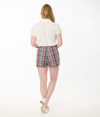 Unique Vintage Rainbow Madras Plaid High Waist Sailor Debbie Shorts - Unique Vintage - Womens, BOTTOMS, SHORTS