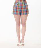 Unique Vintage Rainbow Madras Plaid High Waist Sailor Debbie Shorts - Unique Vintage - Womens, BOTTOMS, SHORTS