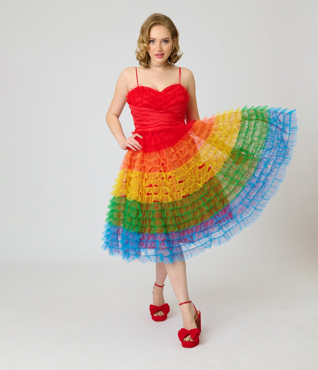 Unique Vintage Rainbow Ombre Tulle Cupcake Swing Dress - Unique Vintage - Womens, DRESSES, PROM AND SPECIAL OCCASION