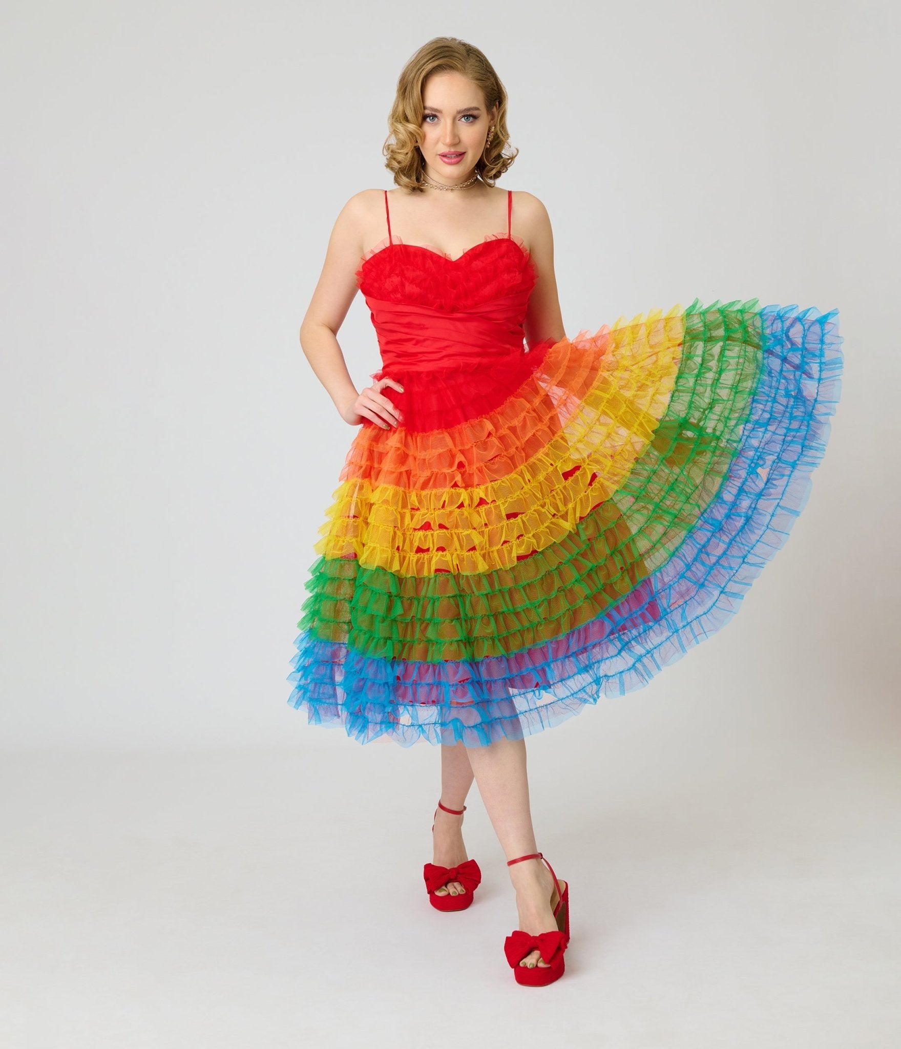 Unique Vintage Rainbow Ombre Tulle Cupcake Swing Dress