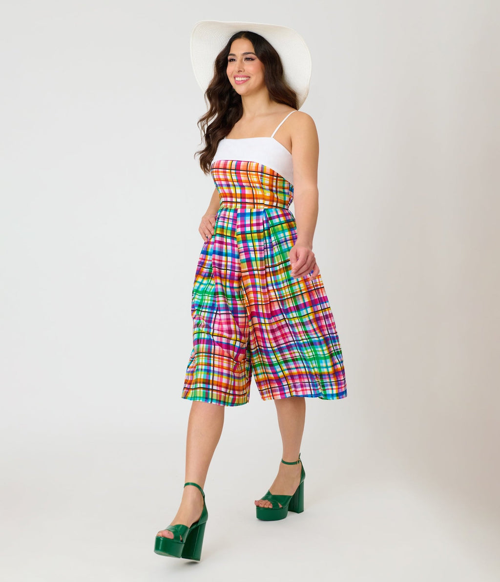 Unique Vintage Rainbow Plaid Nancy Romper - Unique Vintage - Womens, BOTTOMS, ROMPERS AND JUMPSUITS