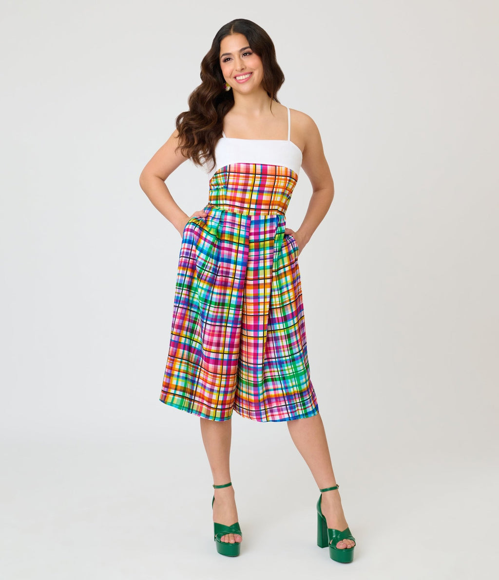 Unique Vintage Rainbow Plaid Nancy Romper - Unique Vintage - Womens, BOTTOMS, ROMPERS AND JUMPSUITS