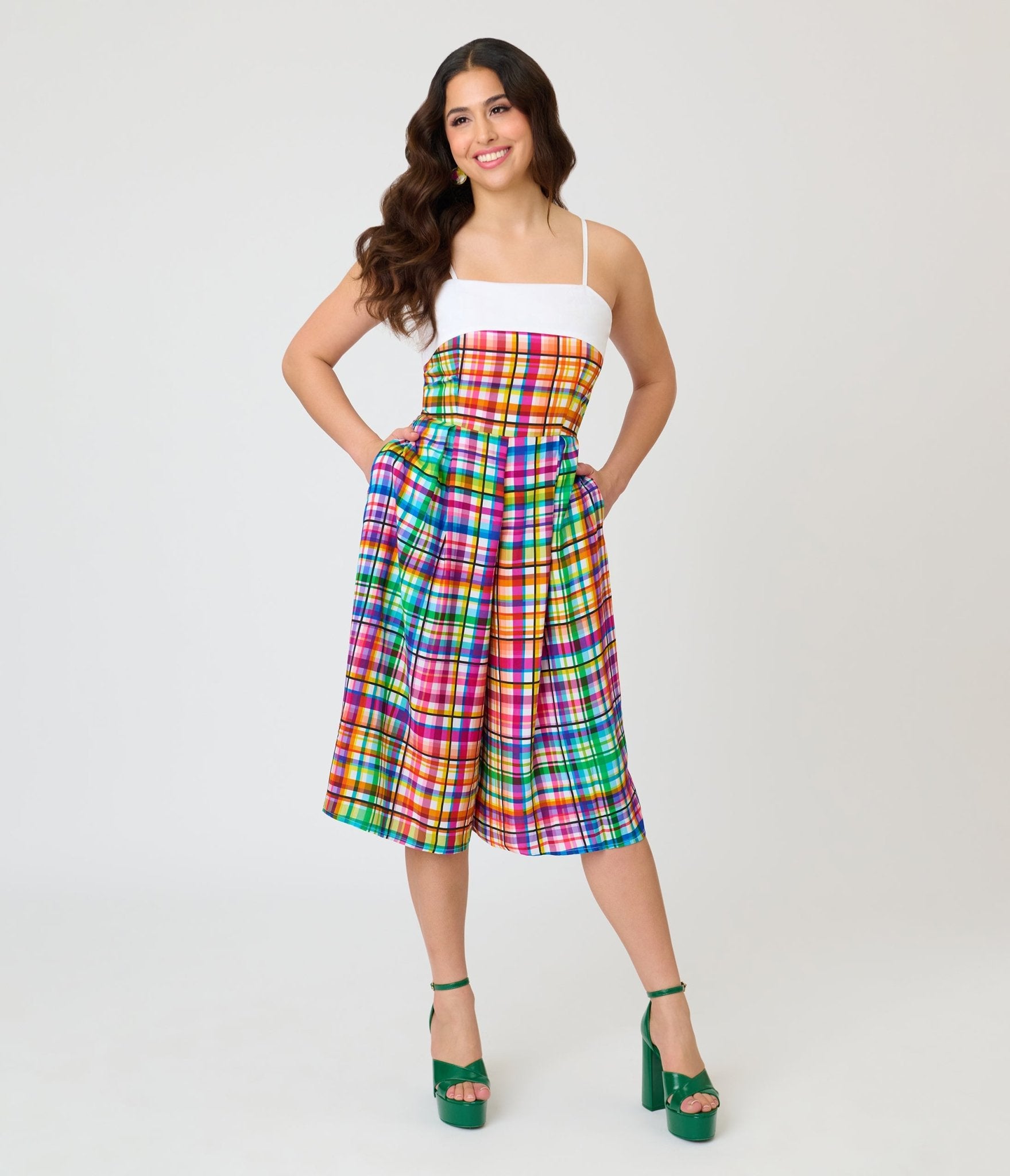 Unique Vintage Rainbow Plaid Nancy Romper - Unique Vintage - Womens, BOTTOMS, ROMPERS AND JUMPSUITS