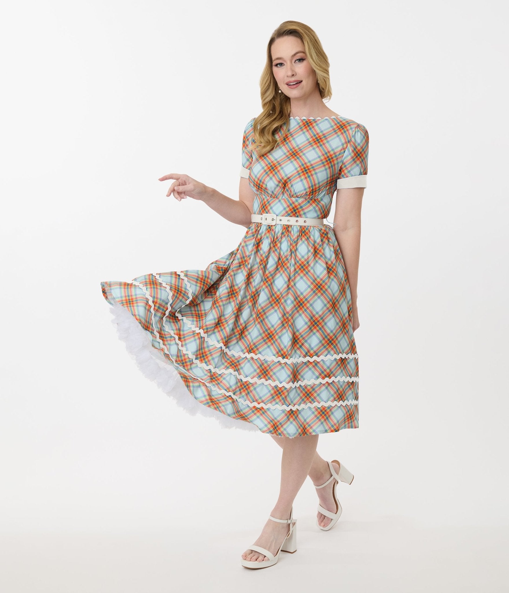 Unique Vintage Rainbow Plaid Swing Dress - Unique Vintage - Womens, DRESSES, SWING