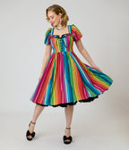 Unique Vintage Rainbow Pride Striped Button Front Swing Dress - Unique Vintage - Womens, DRESSES, SWING