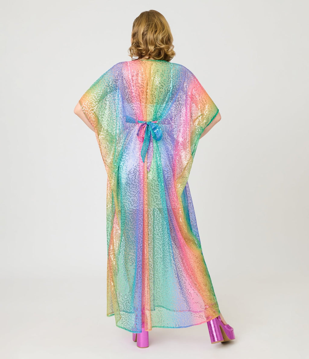 Unique Vintage Rainbow Sequin Mesh Burton Caftan Dress - Unique Vintage - Womens, DRESSES, CAFTAN