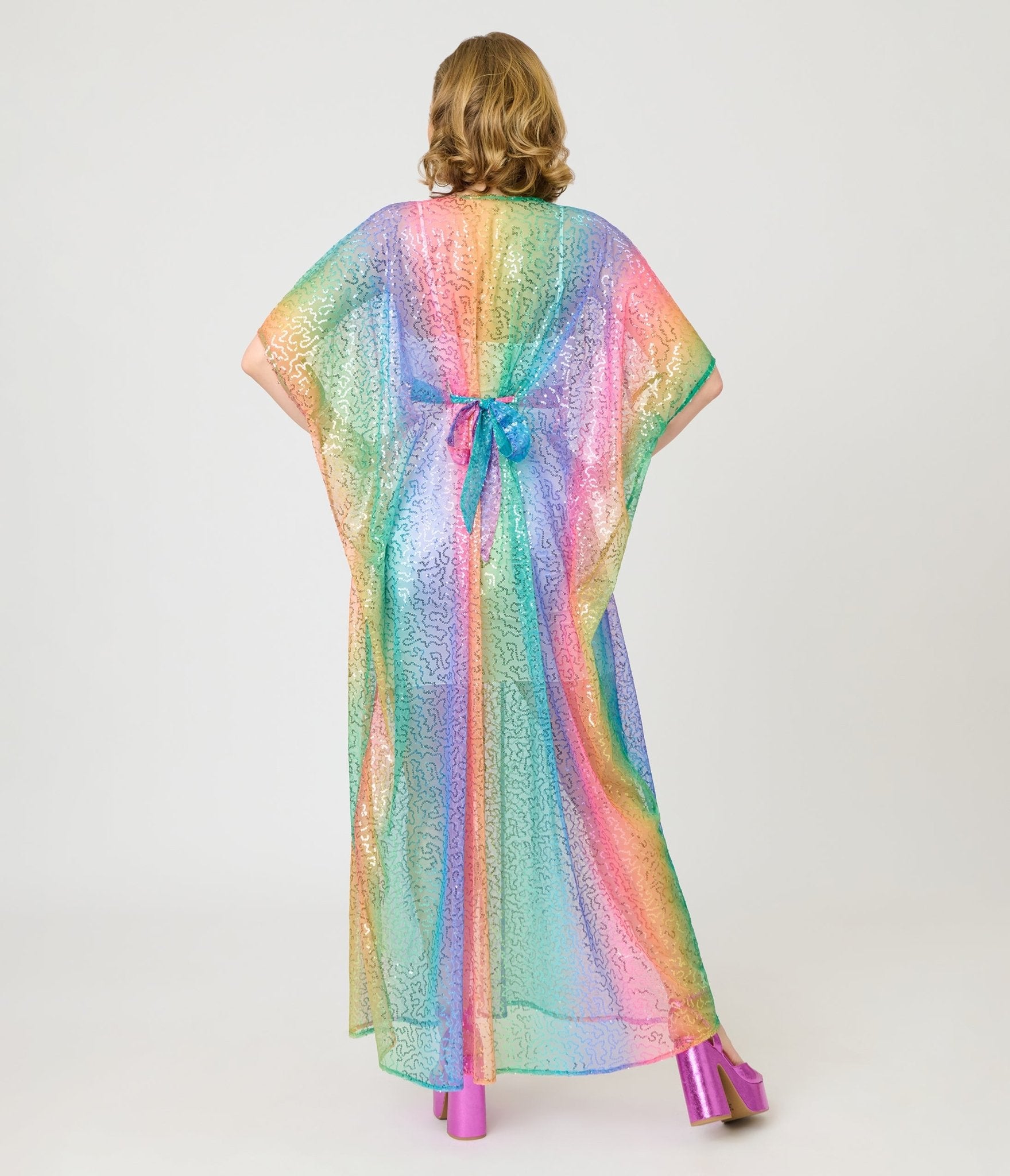 sequin dress rainbow Unique Vintage Rainbow Sequin Mesh Burton Caftan Dress One Size