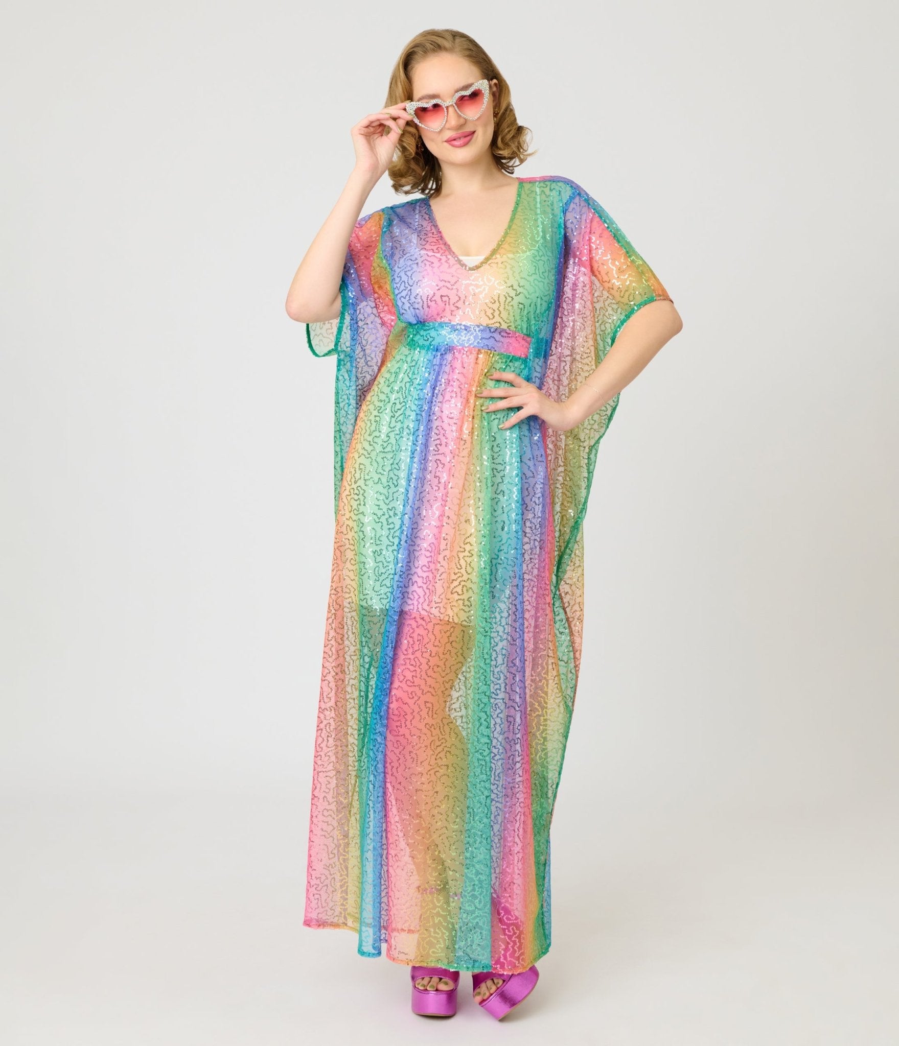 Unique Vintage Rainbow Sequin Mesh Burton Caftan Dress - Unique Vintage - Womens, DRESSES, CAFTAN