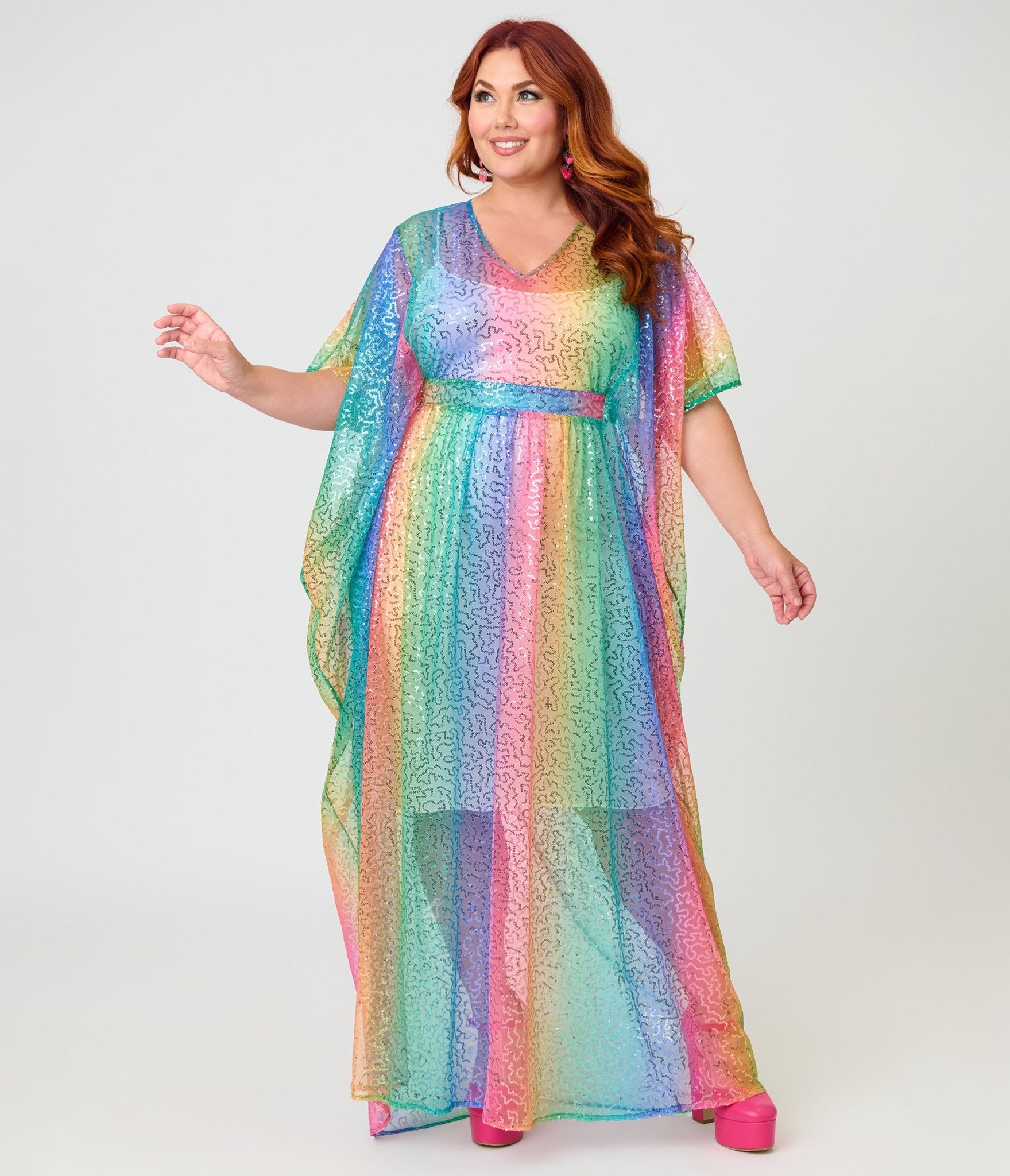 sequin mesh dress Unique Vintage Rainbow Sequin Mesh Burton Caftan Dress One Size