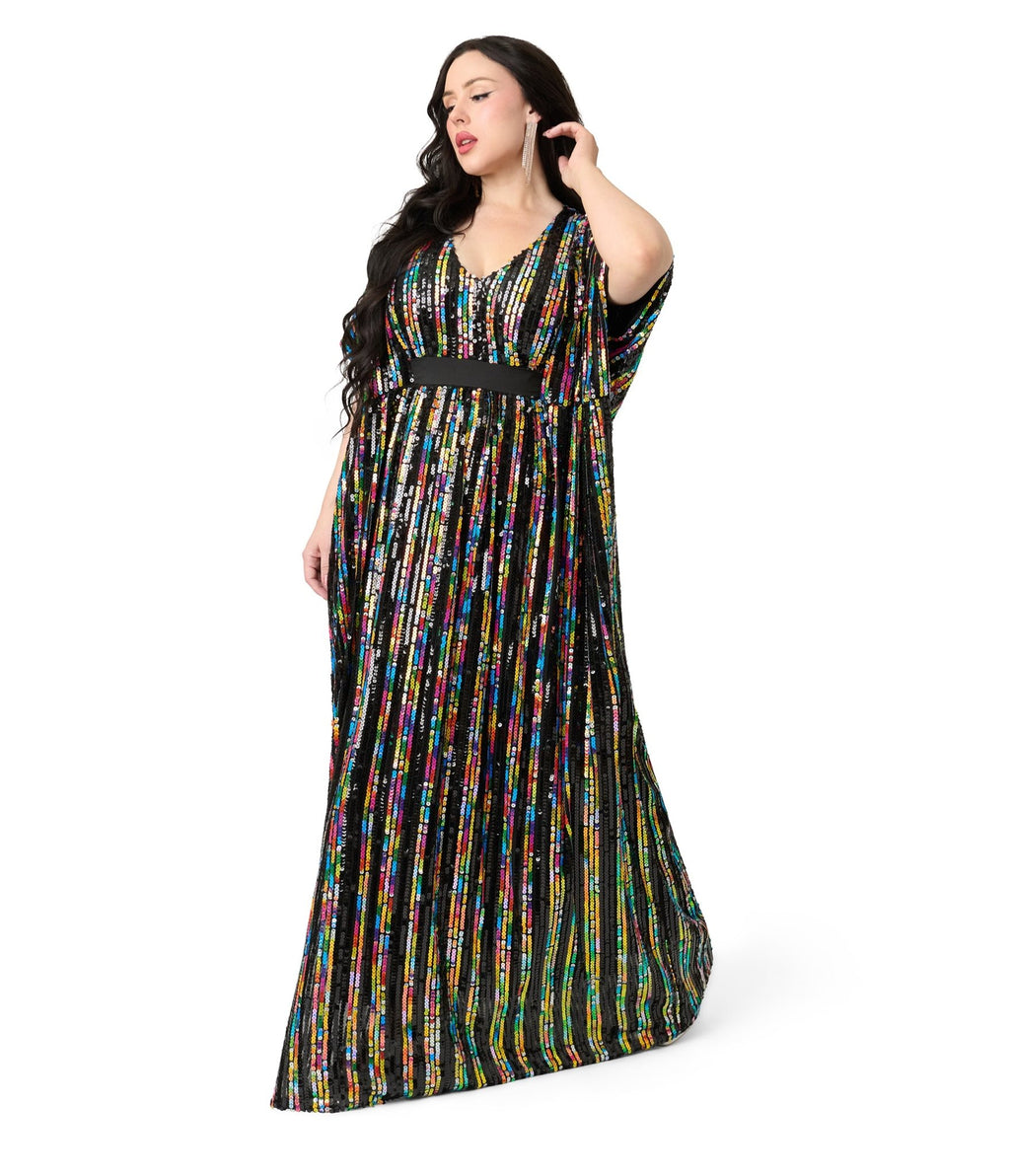 Unique Vintage Rainbow Sequin Stripe Burton Caftan Dress - Unique Vintage - Womens, DRESSES, CAFTAN