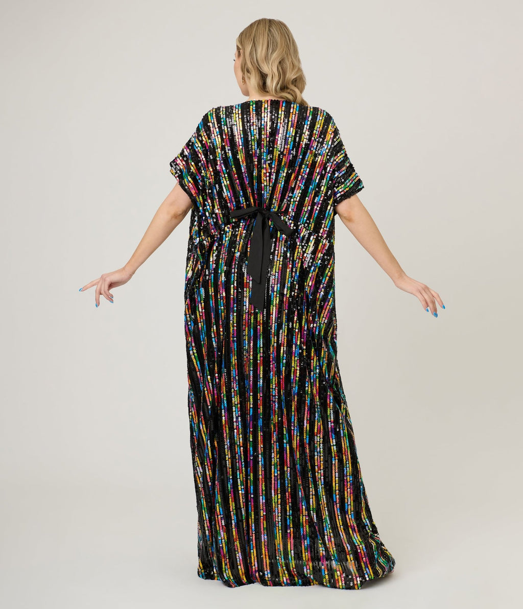 Unique Vintage Rainbow Sequin Stripe Burton Caftan Dress - Unique Vintage - Womens, DRESSES, CAFTAN