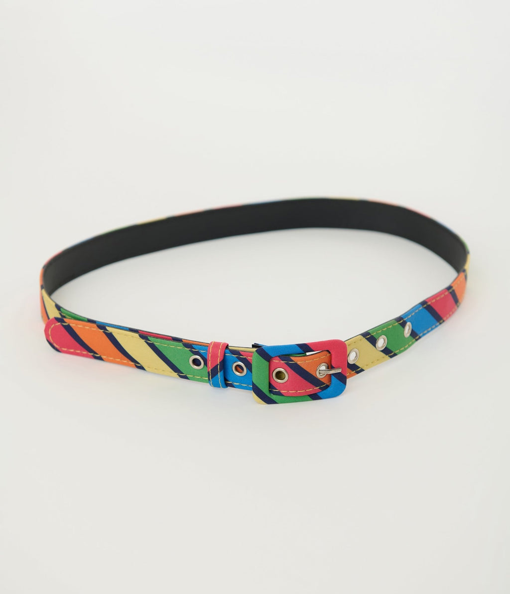Unique Vintage Rainbow Stripe Skinny Belt - Unique Vintage - Womens, ACCESSORIES, BELTS