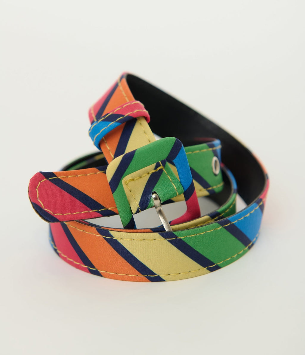 Unique Vintage Rainbow Stripe Skinny Belt - Unique Vintage - Womens, ACCESSORIES, BELTS